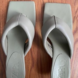 Khaki square toe Zara kitten heels